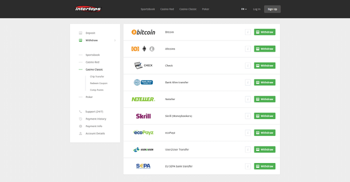 Thanh toán trên Intertops