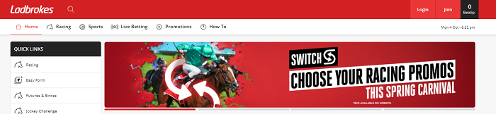 Giao diện tối giản của Ladbrokes