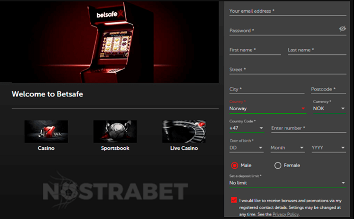 Giao diện đăng ký tài khoản cá cược tại Betsafe