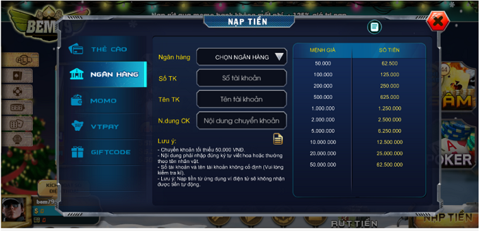 Chế độ nạp rút đa dạng